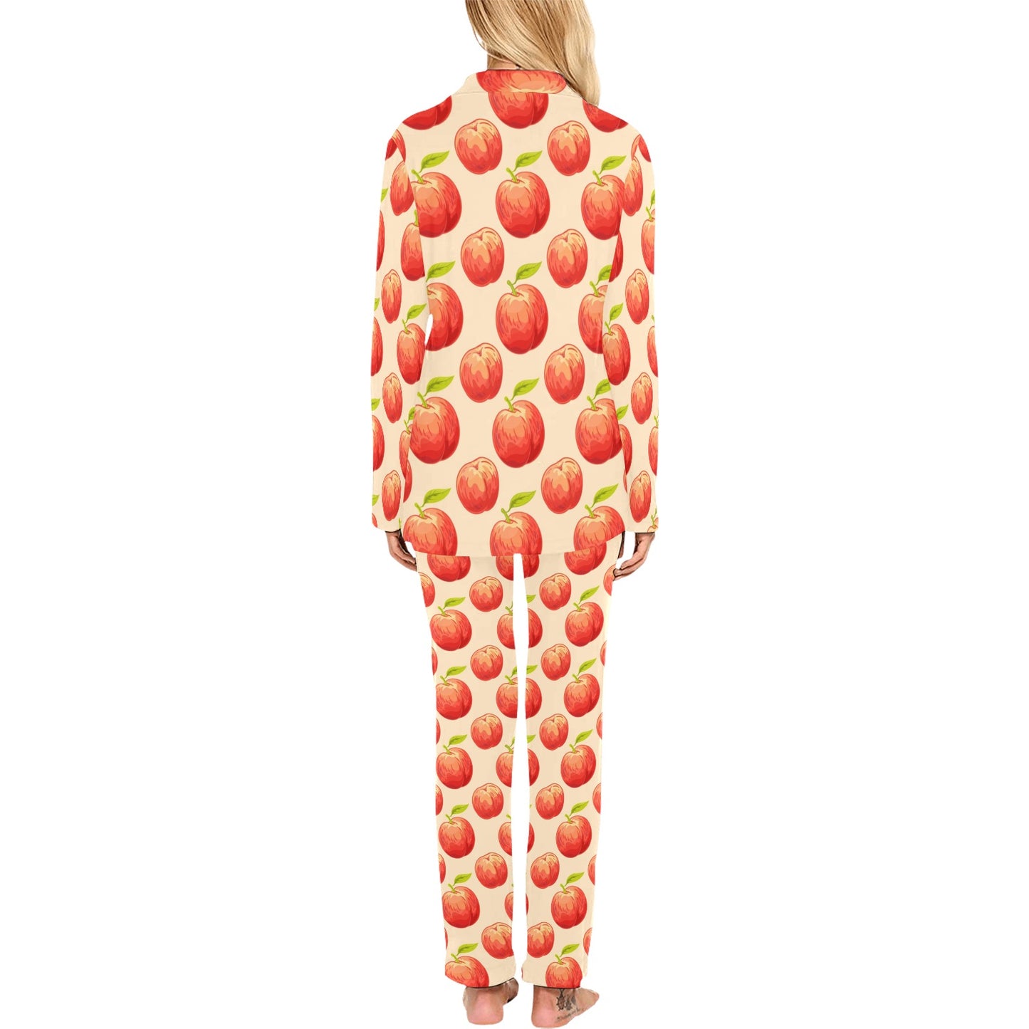 Peach Pattern Print Design A03 Women's Long Pajama Set