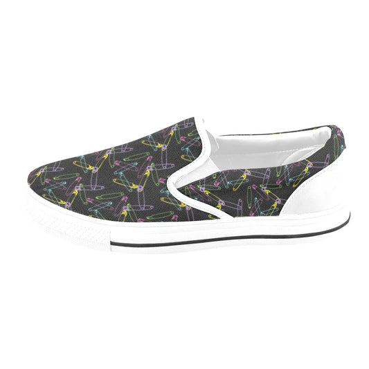 Safety Pin Print Design LKS304 White Slip Ons Canvas Women's Shoes