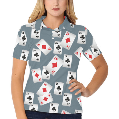 Poker Cards Pattern Print Design A05 Women's Polo Shirt