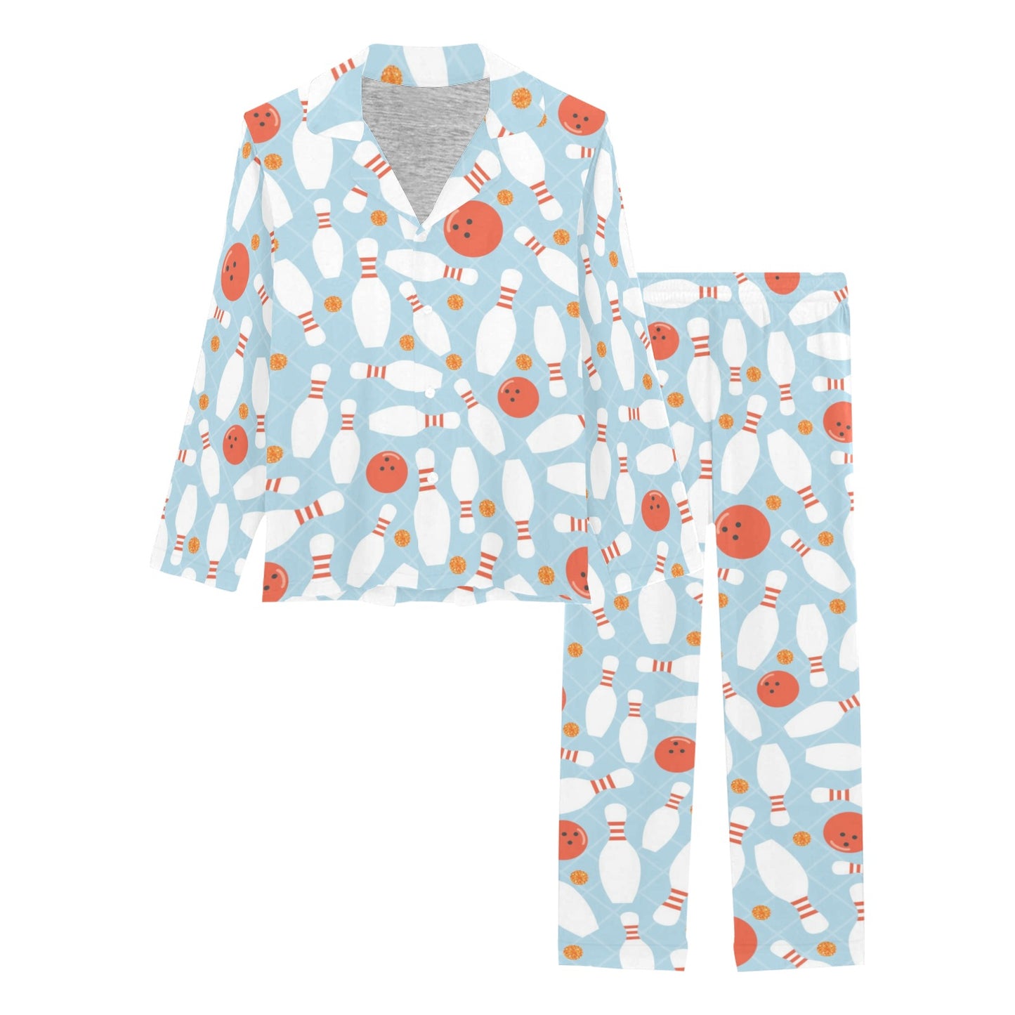 Bowling Pattern Print Design 09 Women's Long Pajama Set