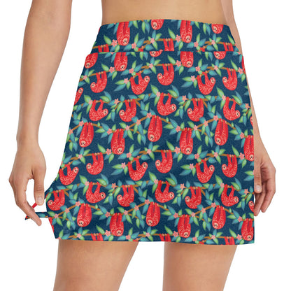 Sloth Red Design Themed Print 17" Golf & Pickleball Skort with Pockets