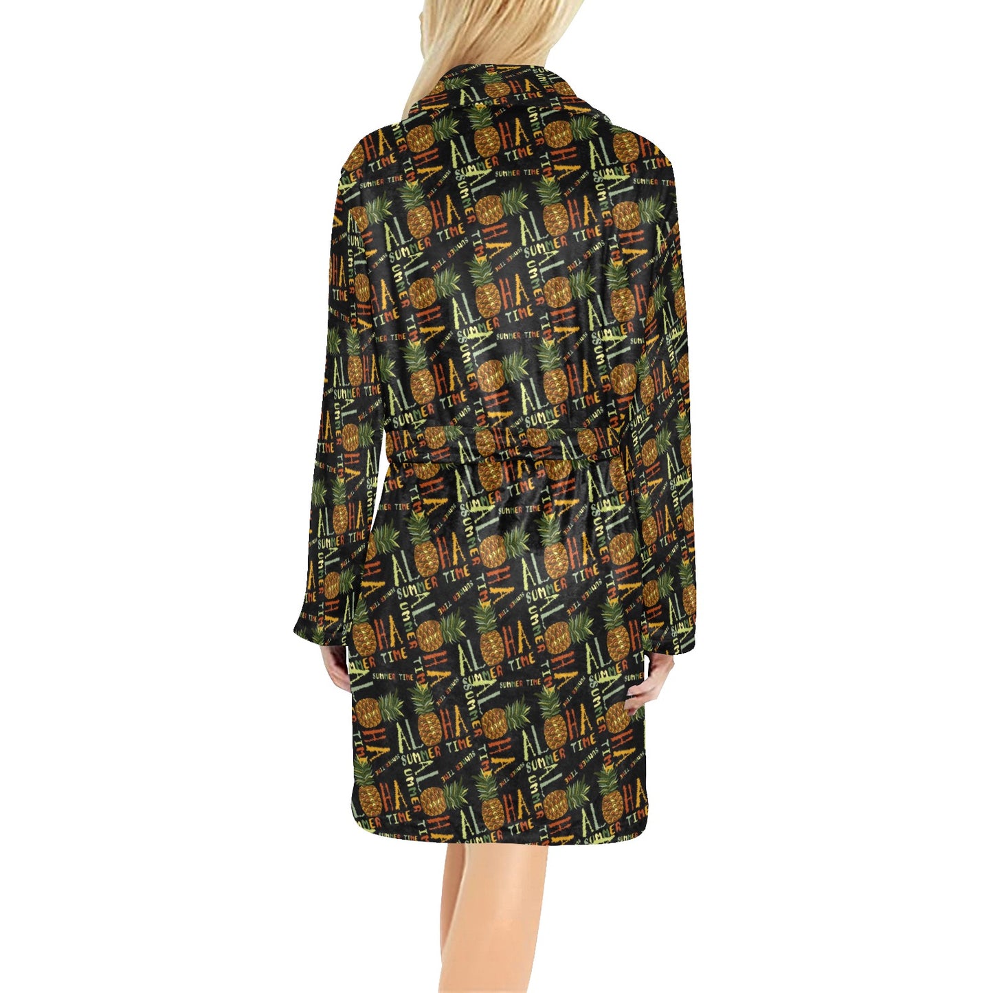 Aloha Hawaii Time Design Themed Print Women's Fleece Robe