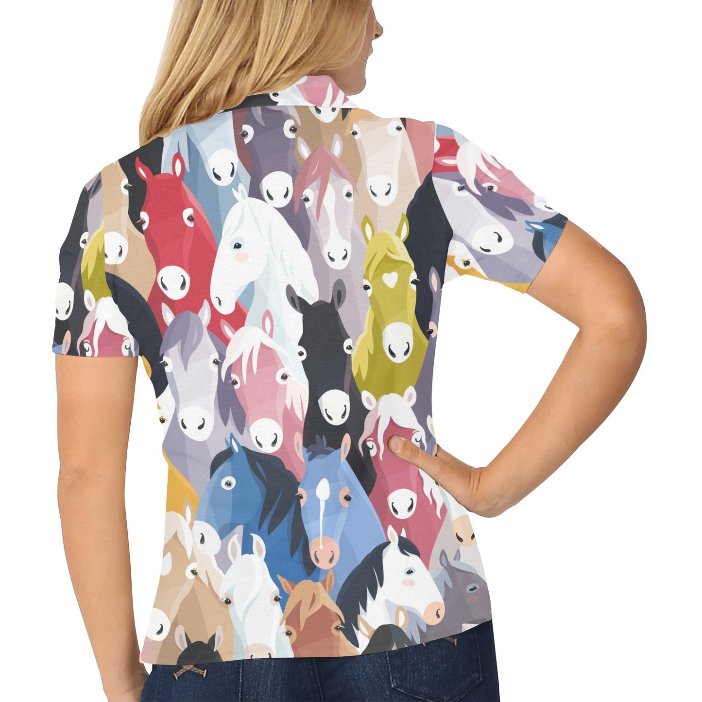 Colorful Horse Pattern Women's Polo Shirt