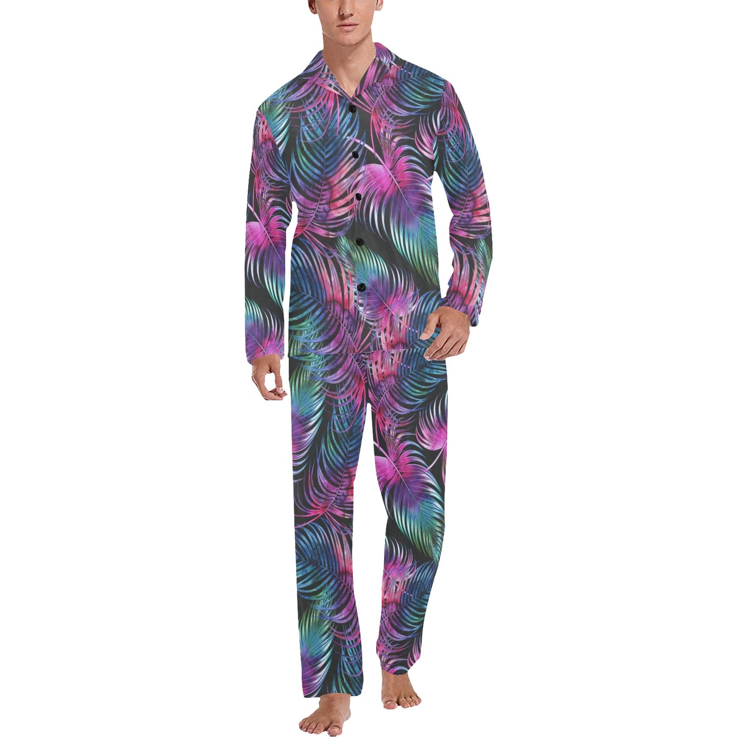 Palm Leaves Pattern Print Design PL010 Men's Long Pajama Set