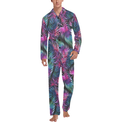 Palm Leaves Pattern Print Design PL010 Men's Long Pajama Set