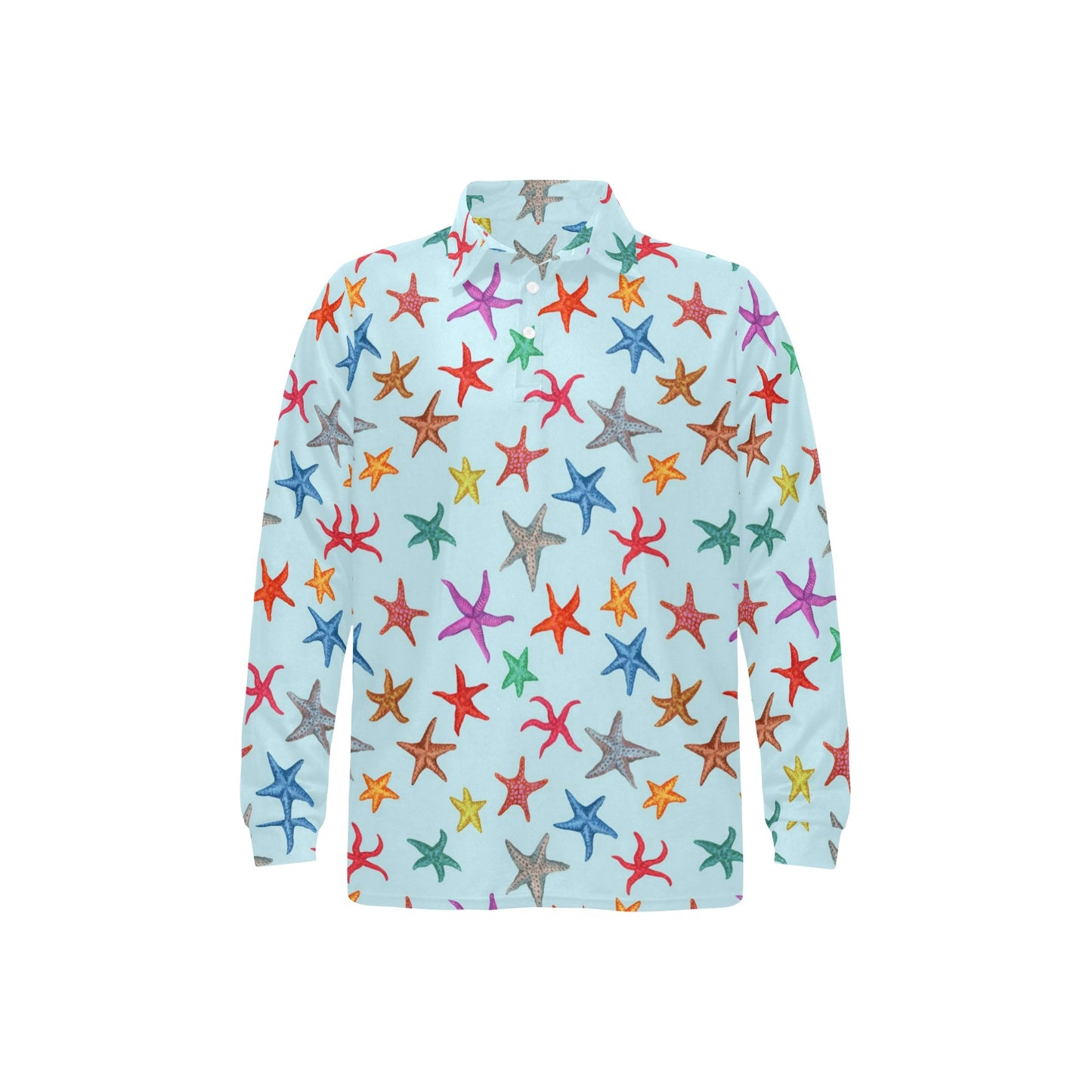 Starfish Print Design LKS402 Long Sleeve Polo Shirt For Men's