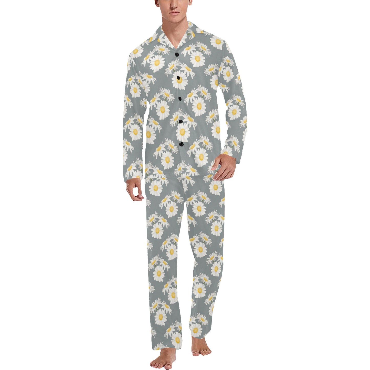 Daisy Pattern Print Design DS09 Men's Long Pajama Set