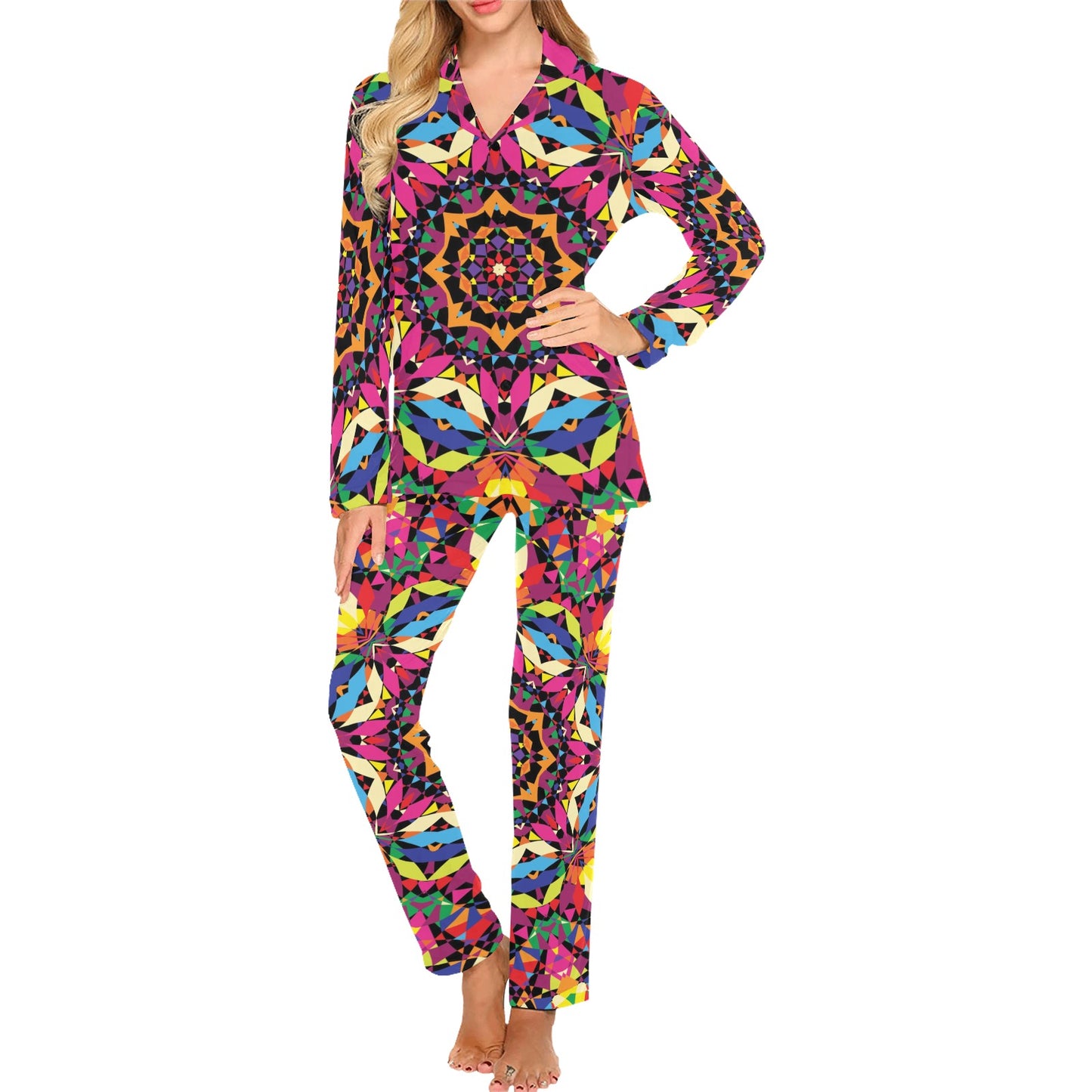 Kaleidoscope Pattern Print Design 02 Women's Long Pajama Set
