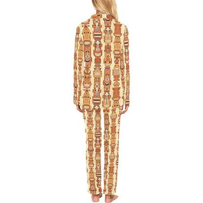 Tiki Orange Vertical Pattern Women's Long Pajama Set