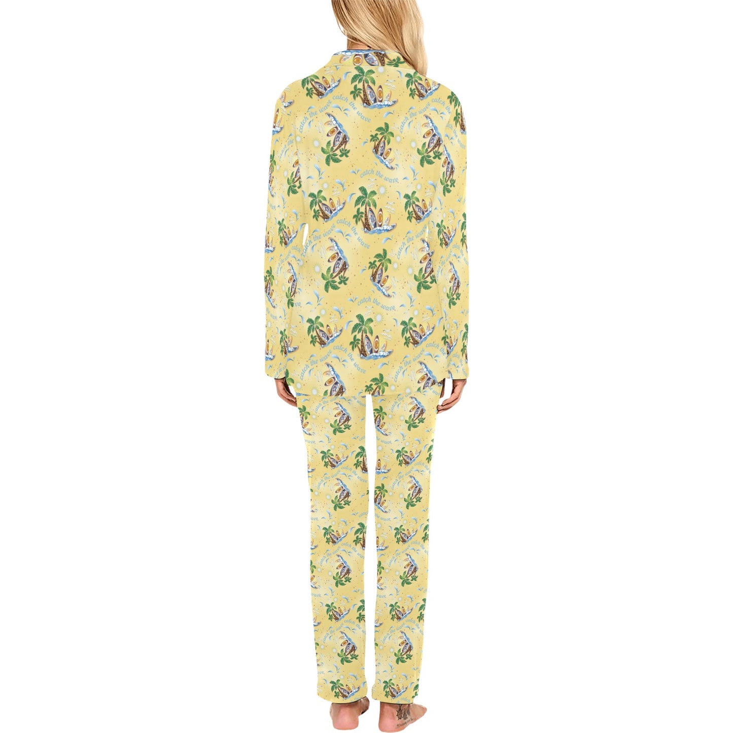 Surf Catch the Wave Design Women's Long Pajama Set