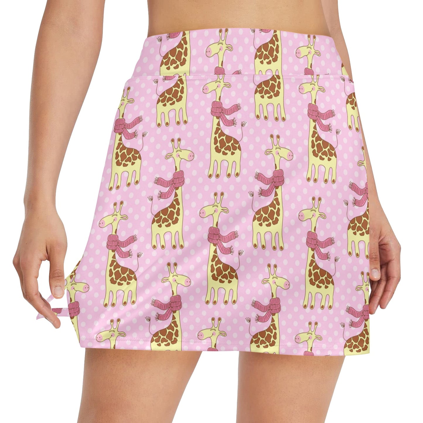Giraffe Cute Pink Polka Dot Print 17" Golf & Pickleball Skort with Pockets