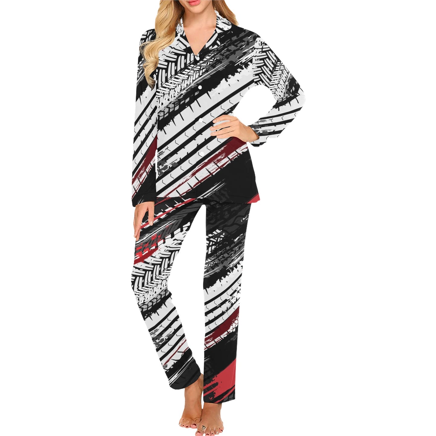 Racing Pattern Print Design A03 Women's Long Pajama Set