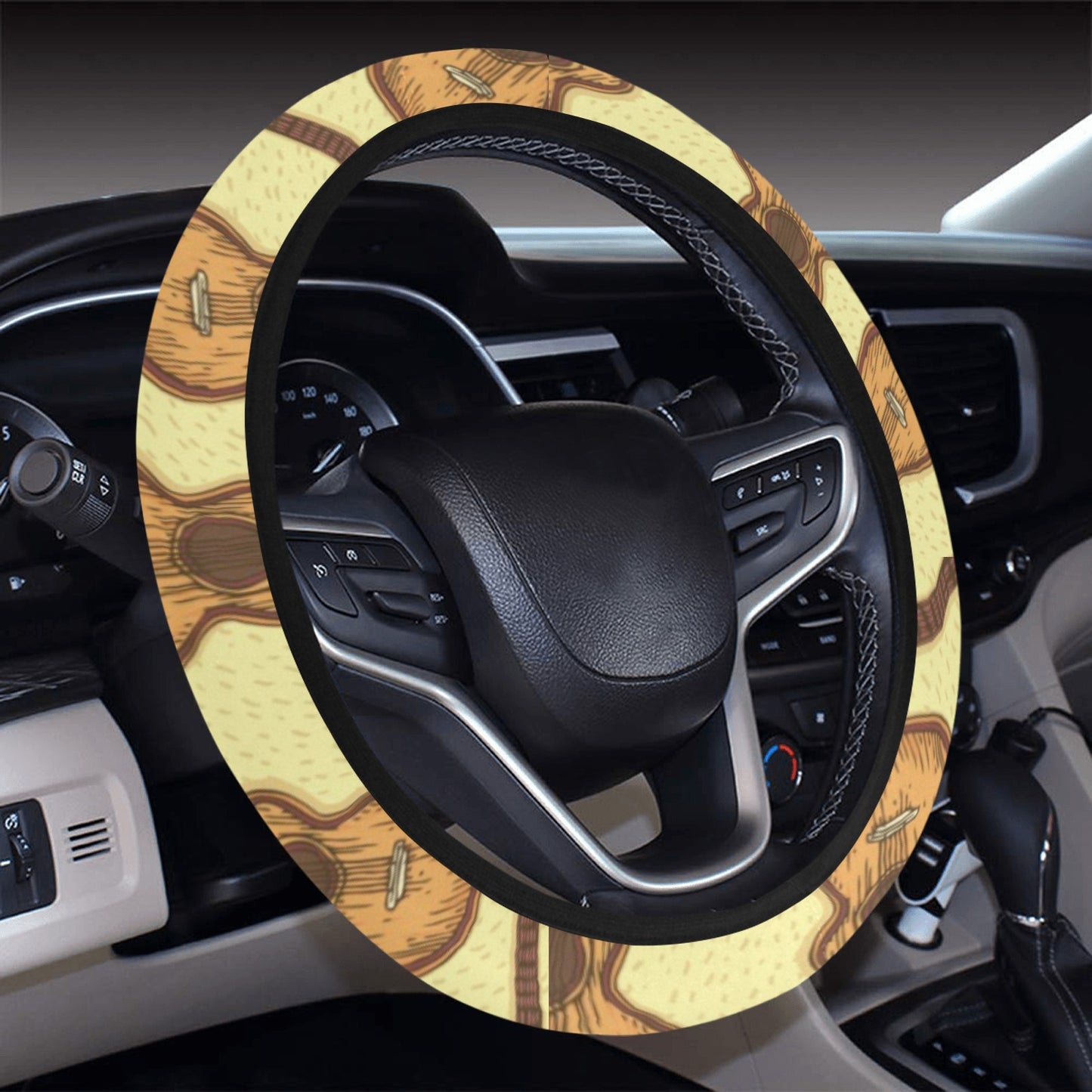 Acoustic Guitar Print Design LKS402 Steering Wheel Cover with Elastic Edge