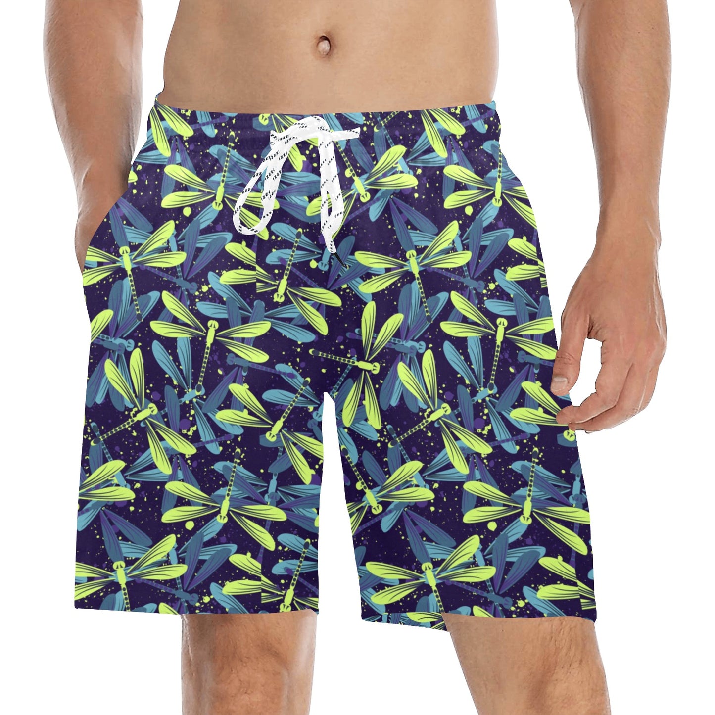 Dragonfly Lime Blue Print Pattern Men's Swim Trunks Beach Shorts