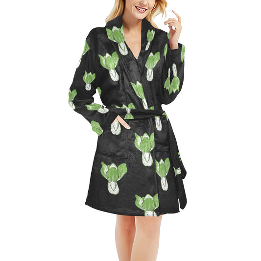 Kale Pattern Print Design 02 Women's Fleece Robe