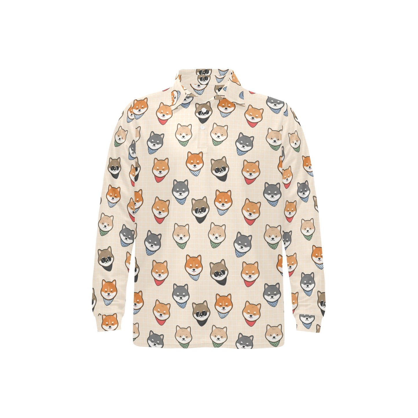 Shiba Inu Print Design LKS3010 Long Sleeve Polo Shirt For Men's