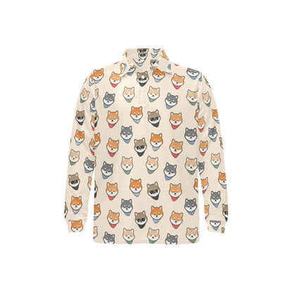 Shiba Inu Print Design LKS3010 Long Sleeve Polo Shirt For Men's