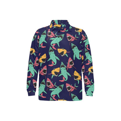 Shark Bite Pattern Long Sleeve Polo Shirt For Men's