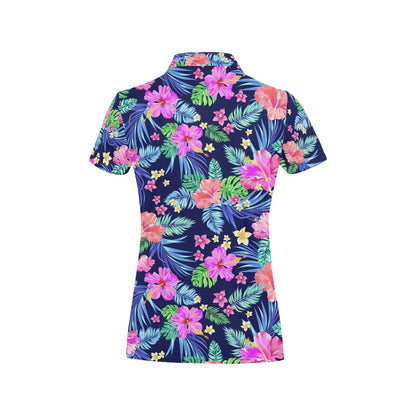 Neon Hibiscus Pattern Print Design HB016 Women's Polo Shirt