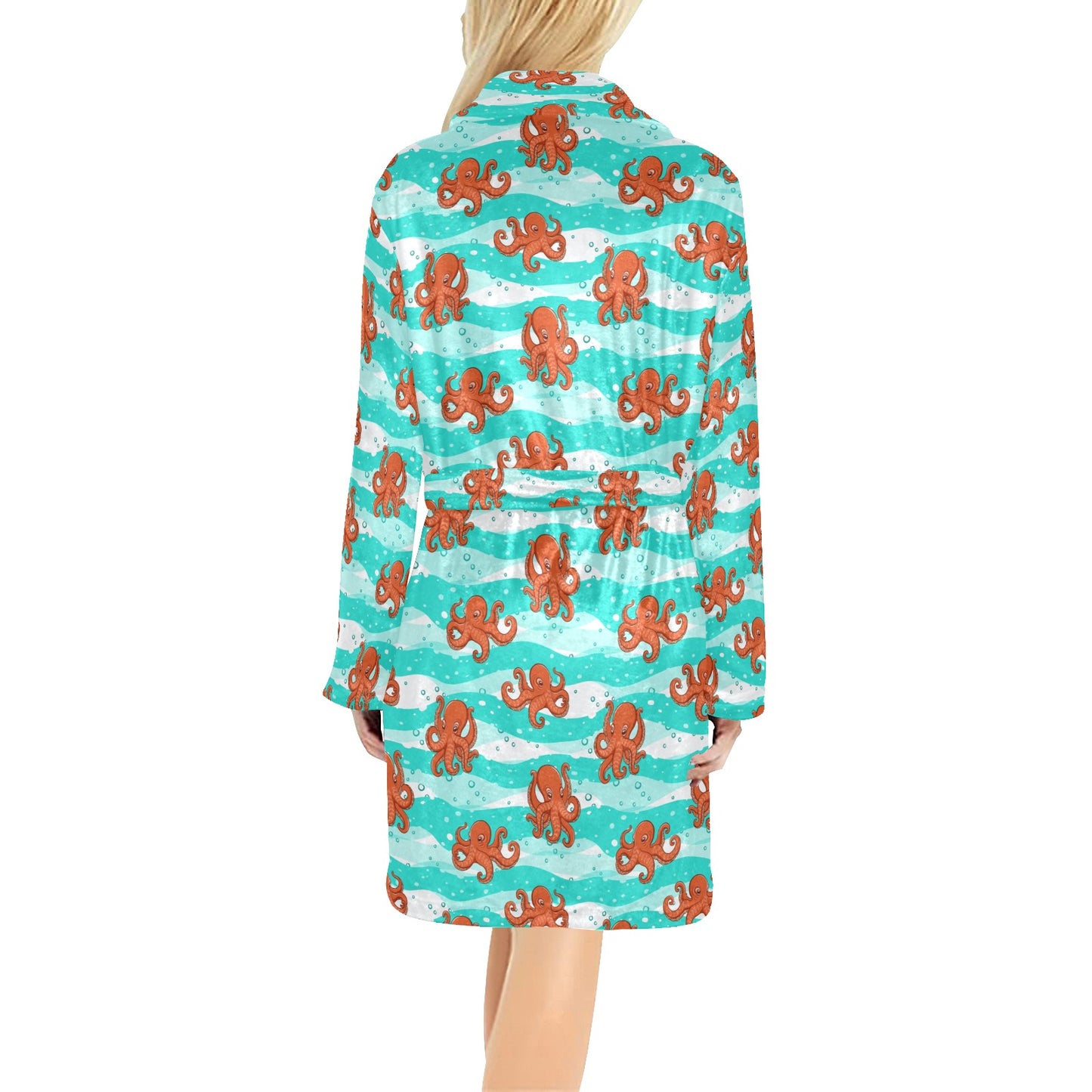 Octopus Cute Design Print Themed Women's Fleece Robe