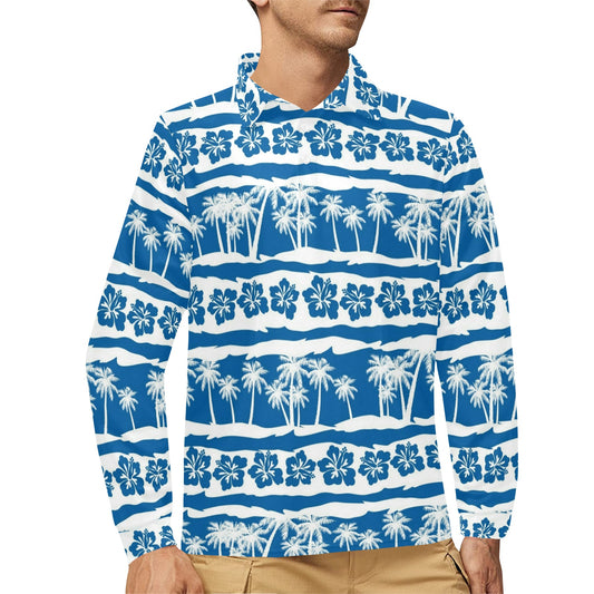 Hawaiian Themed Pattern Print Design H021 Long Sleeve Polo Shirt For Men's