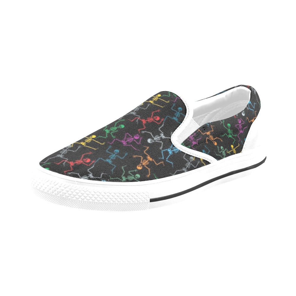 Skeleton Colorful Print Design LKS302 White Slip Ons Canvas Women's Shoes