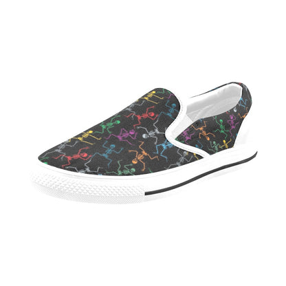 Skeleton Colorful Print Design LKS302 White Slip Ons Canvas Women's Shoes