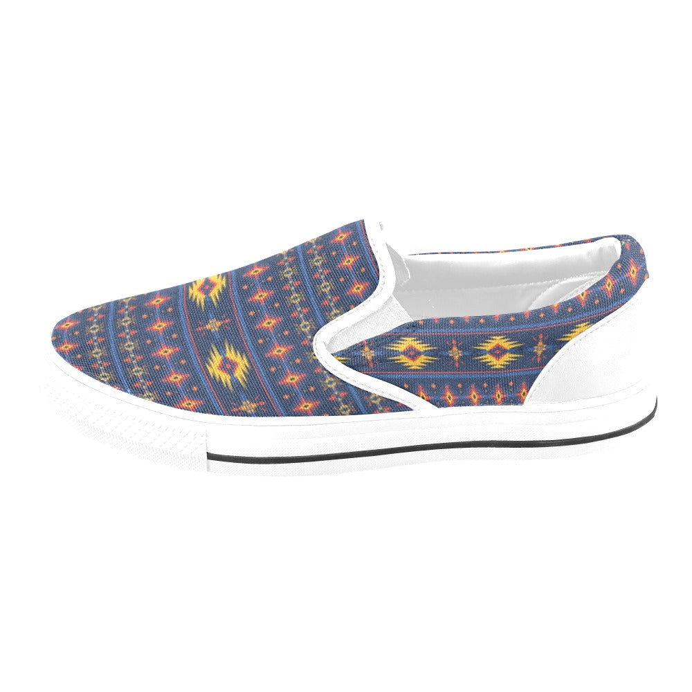 Southwest Pattern Print Design LKS306 White Slip Ons Canvas Women's Shoes