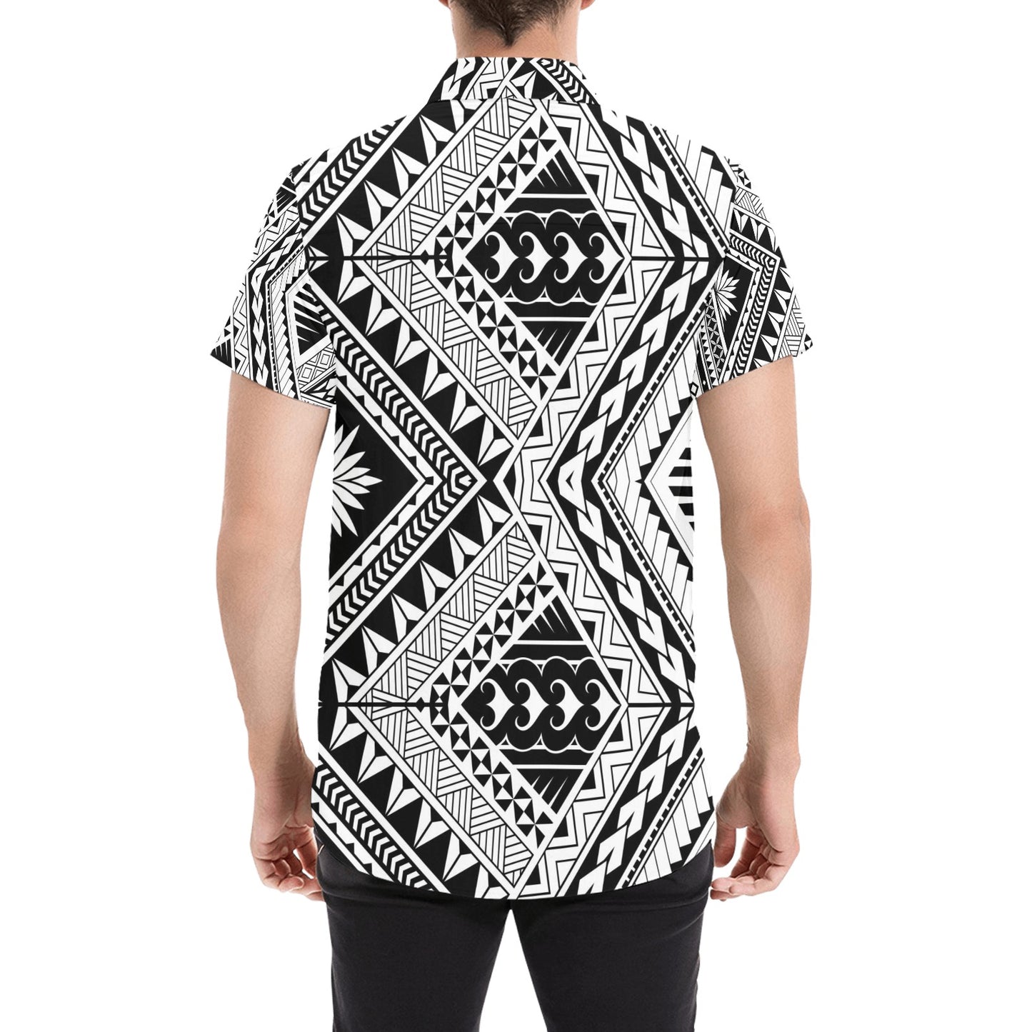 Samoan Tattoo Style Print Design LKS307 Men Short Sleeve Button Up Shirt