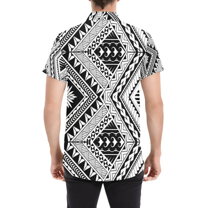 Samoan Tattoo Style Print Design LKS307 Men Short Sleeve Button Up Shirt