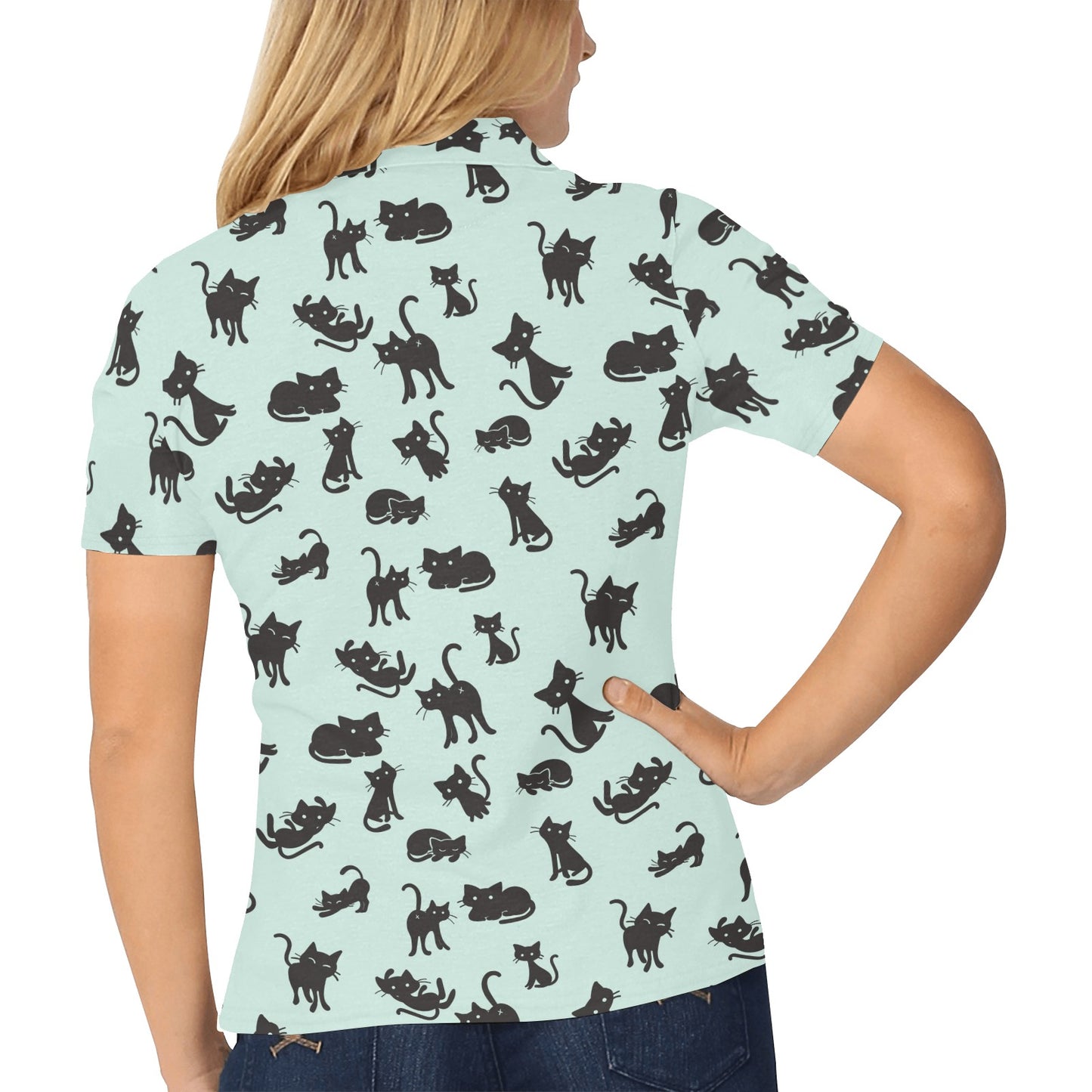 Black Cat Pattern Print Design 04 Women's Polo Shirt