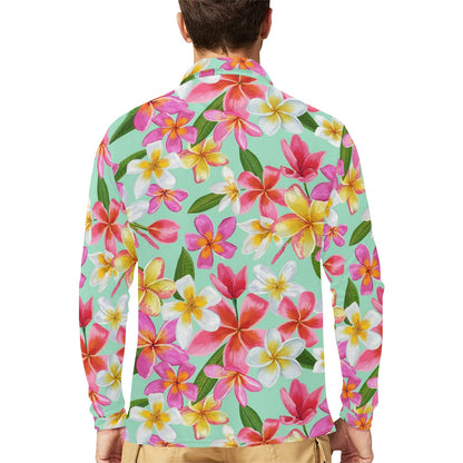 Plumeria Pattern Print Design PM014 Long Sleeve Polo Shirt For Men's