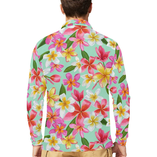 Plumeria Pattern Print Design PM014 Long Sleeve Polo Shirt For Men's