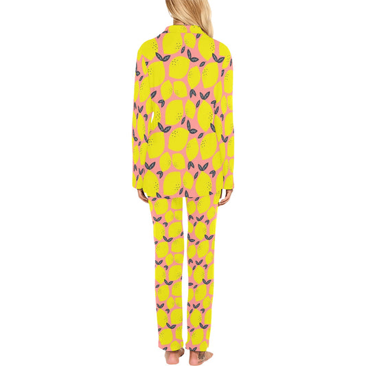 Lemon Pattern Print Design LM03 Women's Long Pajama Set