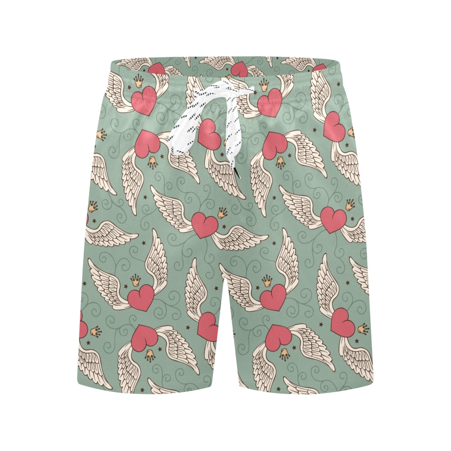 Angel Wings Heart Design Themed Print Men's Swim Trunks Beach Shorts
