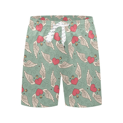 Angel Wings Heart Design Themed Print Men's Swim Trunks Beach Shorts