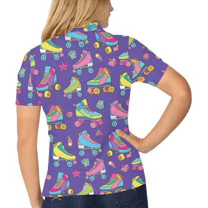 Roller skate Colorful Pattern Print Design A05 Women's Polo Shirt