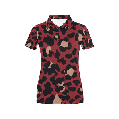 Cheetah Red Print Pattern Women's Polo Shirt