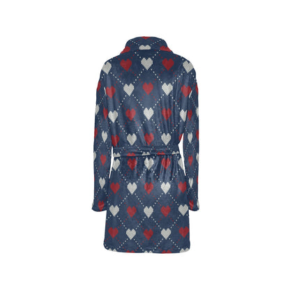 Heart Knit Pattern Print Design HE05 Women's Fleece Robe