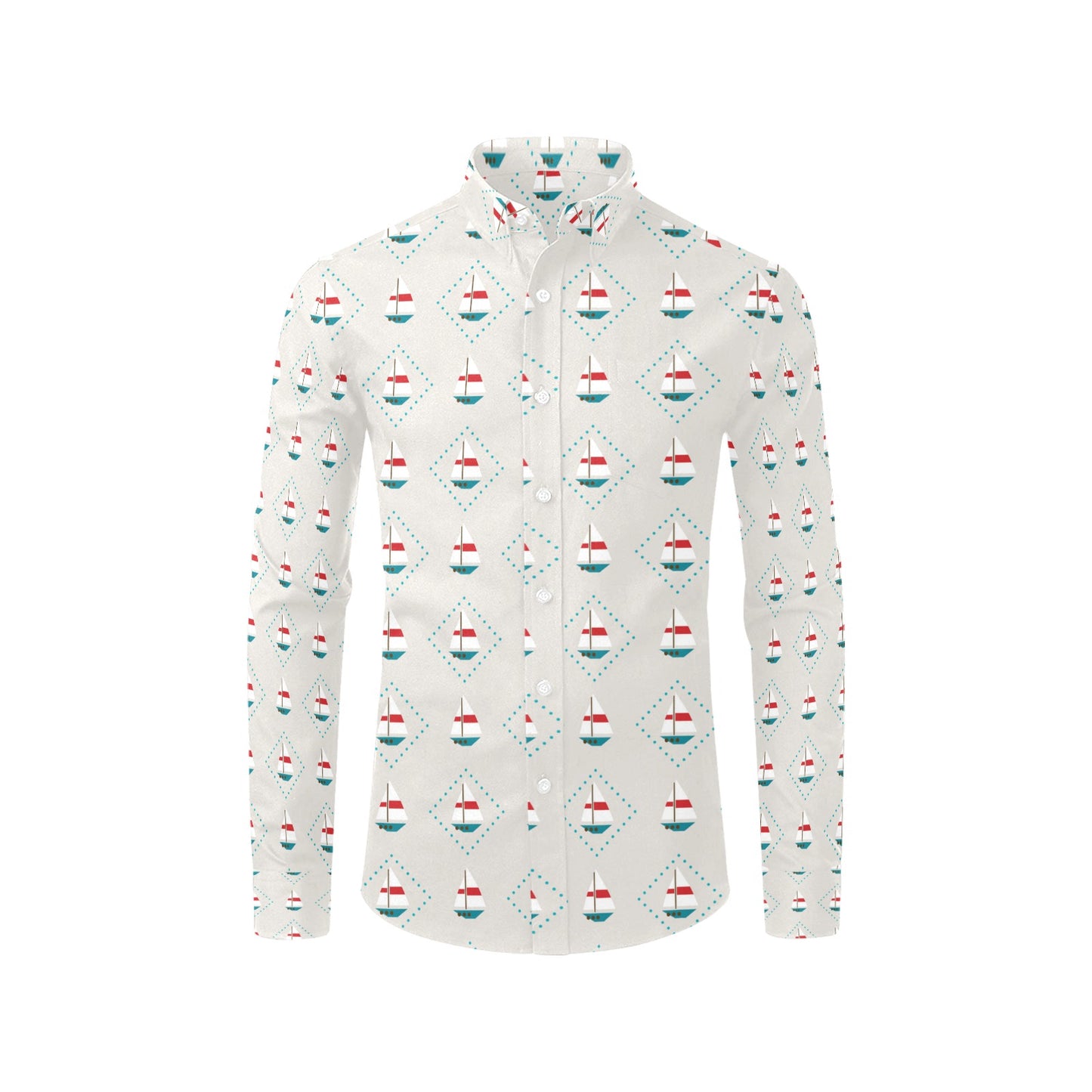 Sailboat Print Design LKS301 Men's Long Sleeve Dress Shirt
