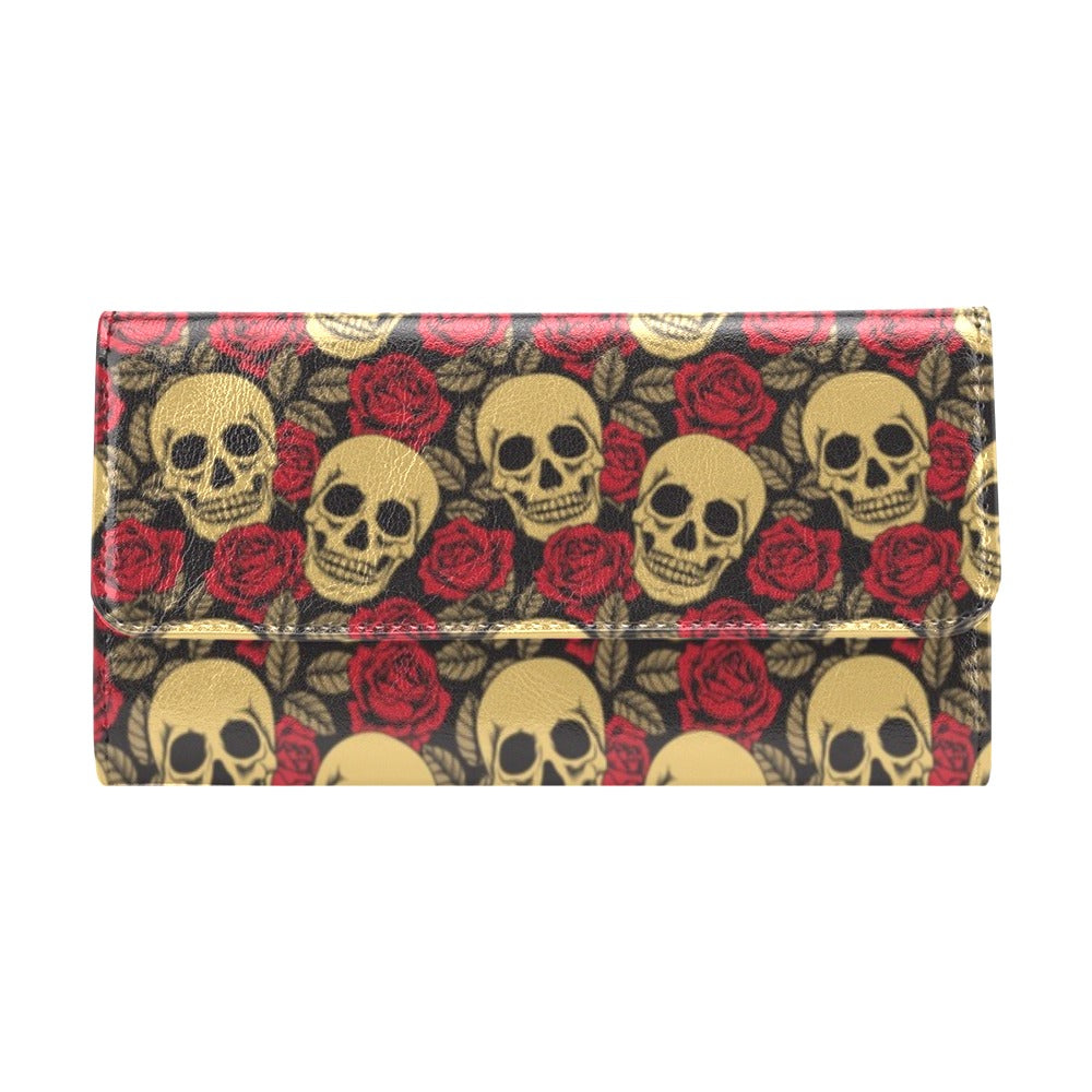 Skull And Roses Print Design LKS302 Women's Trifold Wallet