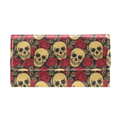 Skull And Roses Print Design LKS302 Women's Trifold Wallet
