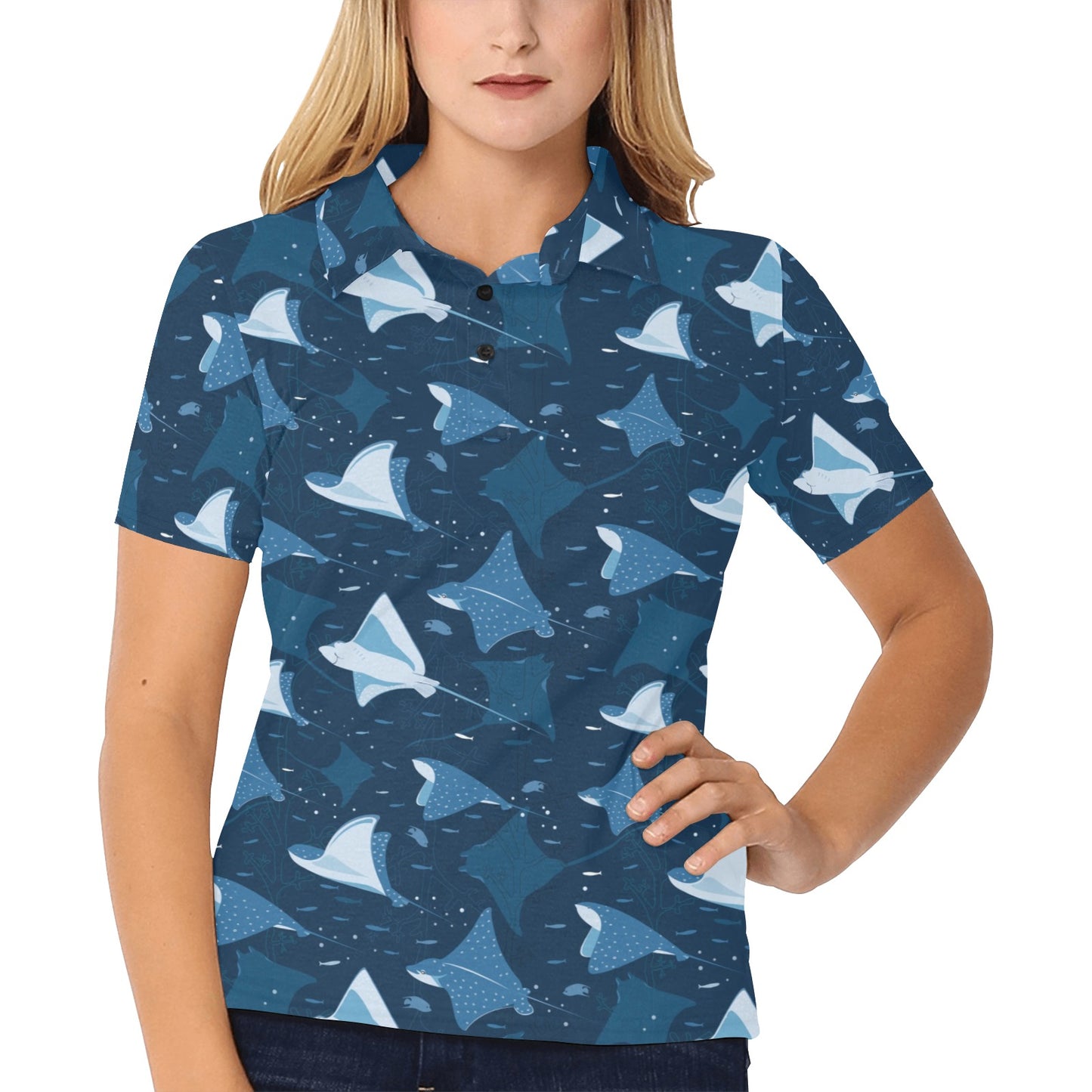Manta Ray Pattern Print Design 02 Women's Polo Shirt