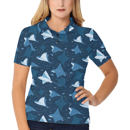 Manta Ray Pattern Print Design 02 Women's Polo Shirt
