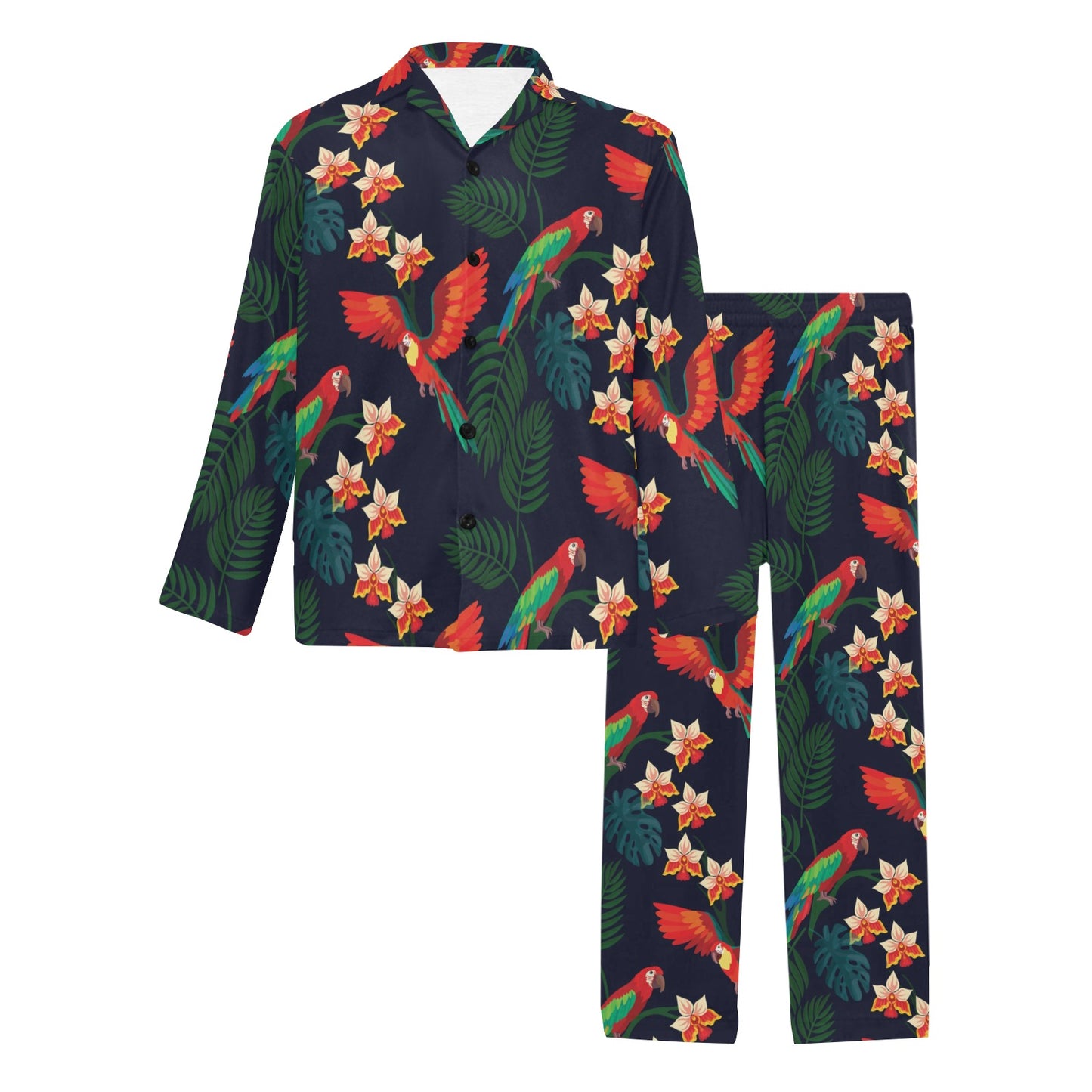 Macaw Pattern Print Design 02 Men's Long Pajama Set