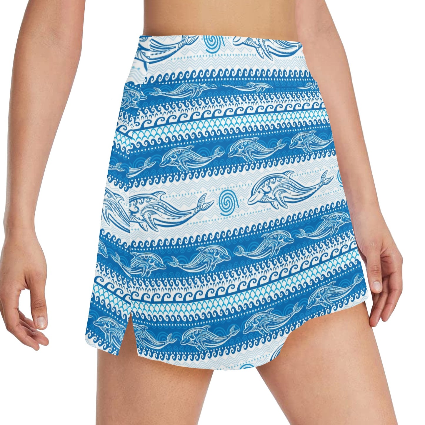 Dolphin Tribal Print Pattern 17" Golf & Pickleball Skort with Pockets