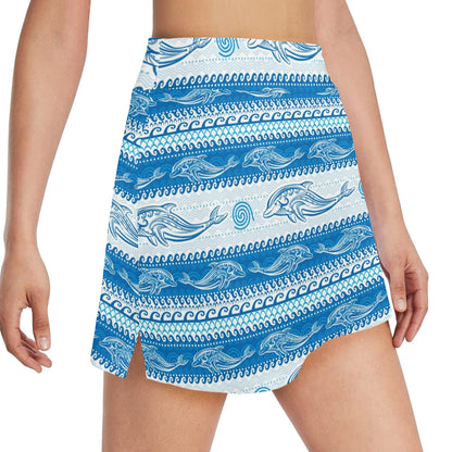 Dolphin Tribal Print Pattern 17" Golf & Pickleball Skort with Pockets