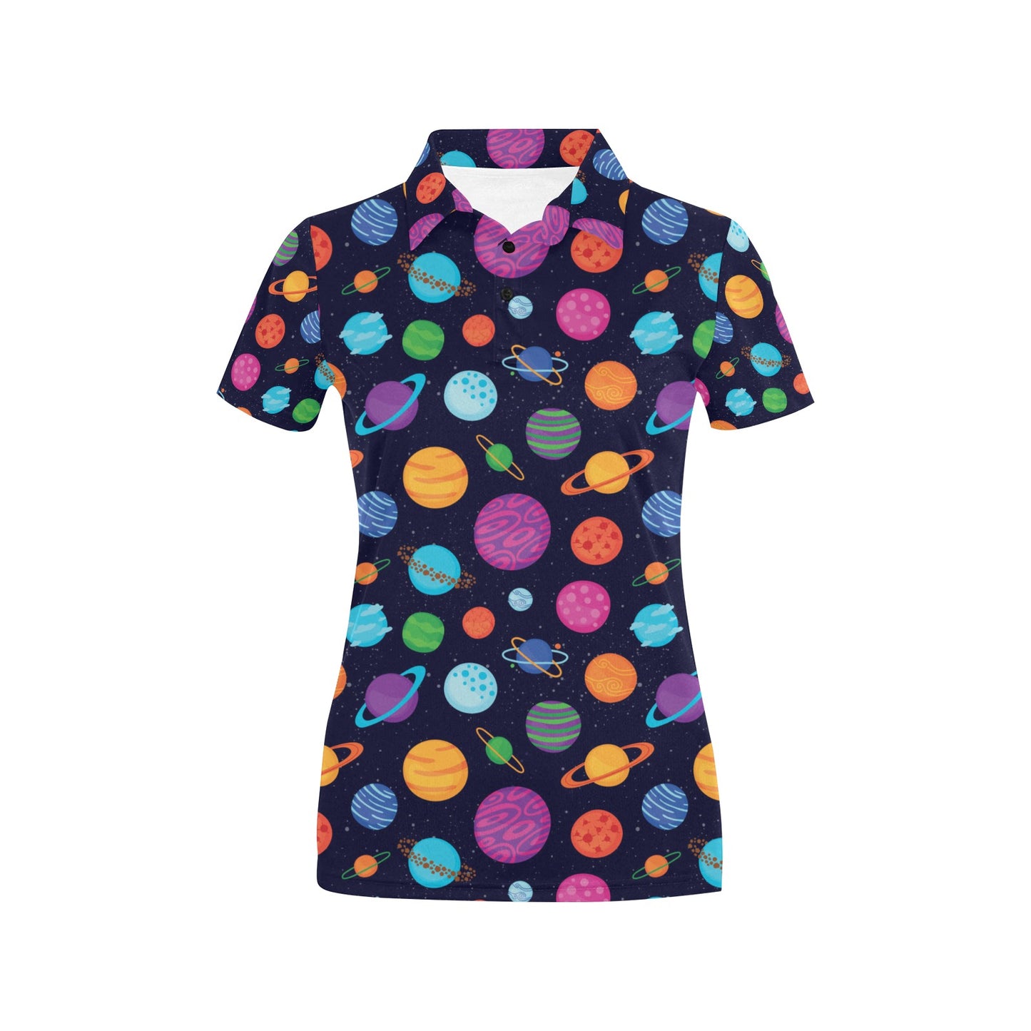 Planet Multicolor Print Design LKS302 Women's Polo Shirt