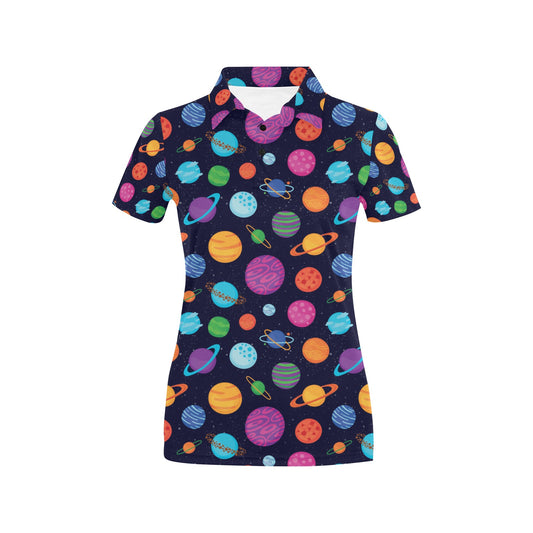 Planet Multicolor Print Design LKS302 Women's Polo Shirt