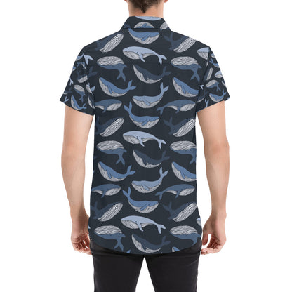 Whale Print Design LKS301 Men Short Sleeve Button Up Shirt